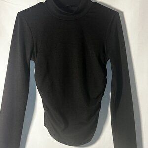 SHEIN Black Ruched Mock Neck Long Sleeve Top Size M Fitted Stretch Basic